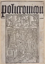 Titelseite aus dem Polychronicon von Ranulf Higden, gedruckt von Wynkyn de Worde, 1495