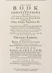 Titelseite von Spratts Buch der Konstitutionen für die Großloge in Irland, 1751