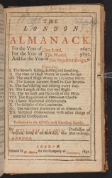 Titelseite des London Almanack, von William Salmon