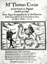 Titelseite von Thomas Coryats posthum gedrucktem Bericht über seine Reisen in Indien, veröffentlicht in London, 1618 (gedrucktes Papier & Holzschnitt)