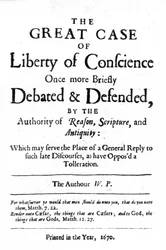 Titelseite zu The Great Case of Liberty of Conscience von William Penn, veröffentlicht 1670