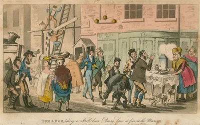 Tom und Bob machen einen Spaziergang die Drury Lane hinunter um fünf Uhr morgens