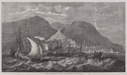 Stadt und Hafen von Syra im griechischen Archipel (Stich)