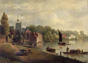 Twickenham Kirche flussabwärts, 1800-30
