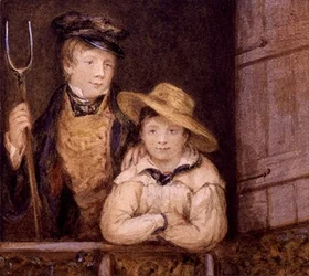 Zwei Jungen an einer Scheunentür, ca. 1825