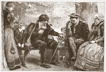 Unter den Lindenbäumen, Illustration aus The History of Protestantism von James Aitken Wylie, veröffentlicht 1878