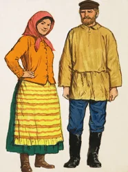 Unidentifiziertes Paar in Nationaltrachten