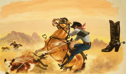 Unidentifizierter Cowboy beim Viehseilen