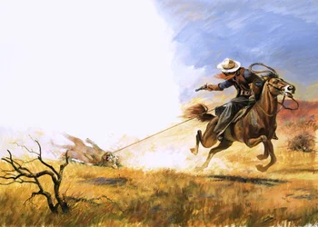 Unbekannter Cowboy schießt auf einen gefangenen Berglöwen