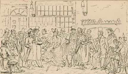 Unidentifizierte Szene, möglicherweise im Zusammenhang mit dem Cock and Hen Club