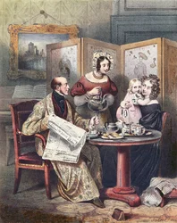 Viktorianische Familie beim Frühstück, ca. 1840