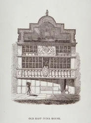Ansicht des East India House, mit Figur im Vordergrund, ca. 1700