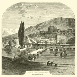 Ansicht von Genf, die Rousseau-Insel zeigend