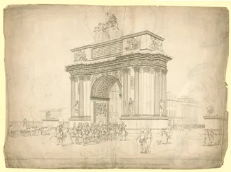 Ansicht eines Triumphbogens, der am Hyde Park Corner errichtet werden soll