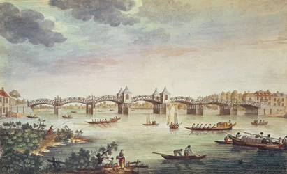 Ansicht der Brücke über die Themse bei Hampton Court, graviert von John Bowles (fl. 1724-56)