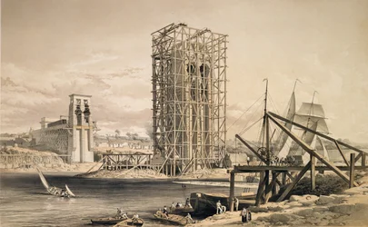 Ansicht des Baus der Britannia Tubular Bridge