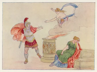 Vergils Aeneis: Aeneas und Helen (Farblithografie)