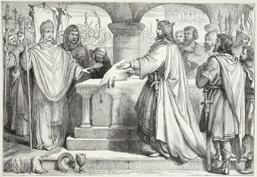 Besuch von Karl dem Großen beim Papst, Illustration aus Die Geschichte des Protestantismus von James Aitken Wylie (1808-1890), veröffentlicht 1878