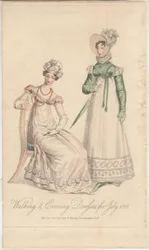 Spazier- und Abendkleider für Juli 1818, veröffentlicht von Dean & Munday