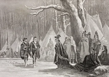 Washington und Gist besuchen die Indianerkönigin Alliquippa, aus 