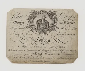 Weber und Tuchhändler, John Crozier, Visitenkarte