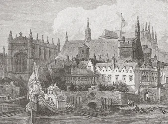 Westminster Hall vom Themseufer aus gesehen während der Herrschaft von Karl I., ca. 1625-49