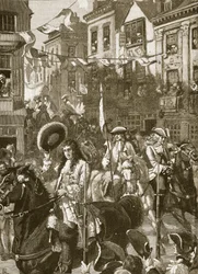 Williams triumphaler Einzug in Whitehall, Illustration aus Cassells Illustrierter Geschichte Englands