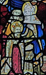 Fenster Ew zeigt St. Anna, Joachim, die Jungfrau Maria und das Christkind