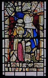 Fenster Ew zeigt St. Anna, Joachim, die Jungfrau Maria und das Christkind