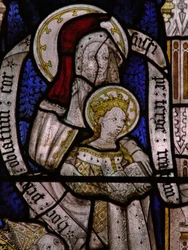 Fenster Ew, Darstellung von St. Anna, die der Jungfrau das Lesen beibringt