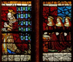 Fenster N-28, Königin Elizabeth Woodville mit Töchtern Anne, Katharina und Bridget