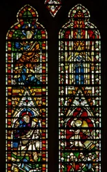 Fenster Ww, die Himmelfahrt darstellend; auch Gott bei der Krönung der Jungfrau