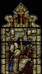 Fenster, das die Geburt Christi darstellt