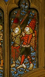 Fenster n1 mit Darstellung von musizierenden Engeln mit Pfeifen