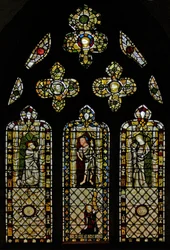 Fenster n2, den heiligen Thomas, Christus, den heiligen Johannes und den Stifter darstellend