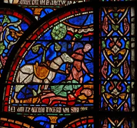 Fenster s7, Szene aus einem St. Thomas Becket Wunderfenster: William von Gloucester wird begraben, aber seine Stimme wird gehört