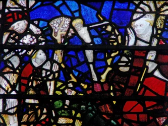 Fenster w6, St. Chad sieht einen Hirsch mit gekreuzigtem Christus zwischen den Geweihen darstellend