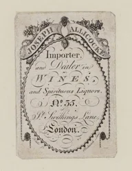 Weinhändler, Joseph Allicocke, Visitenkarte