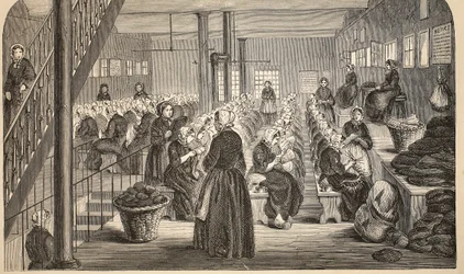 Arbeitsraum im Silent System im House of Correction, Tothill Fields, Illustration aus The Criminal Prisons of London and Scenes from Prison Life von Henry Mayhew und John Binny, veröffentlicht 1862