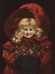 Junges Mädchen mit rotem Mantel und Haube