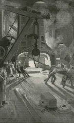 Der 40-Tonnen-Dampfhammer bei der Arbeit im Woolwich Arsenal