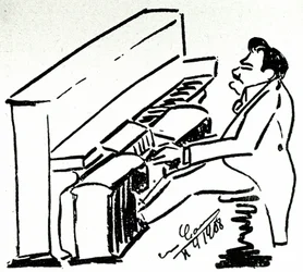 Selbstkarikatur des lyrischen Sängers Enrico Caruso am Pianola
