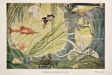 Ciuffettino auf dem Meeresgrund, Illustration aus Le Avventure di Ciuffettino