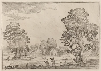 Landschaft mit durchgehenden Pferden