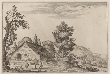 Landschaft mit einem Reisenden vor einem Cottage