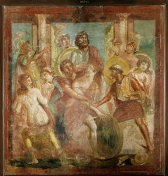 Achilles entdeckt von Odysseus unter den Töchtern des Lykomedes auf Skyros