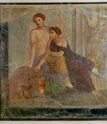 Fragment einer Wandmalerei aus Pompeji: mystische Szene