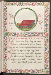 Ganzseitig: Text mit figürlichem Medaillon und dekorativem Rahmen
