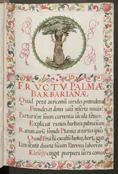 Vollseite: Text mit figürlichem Medaillon und dekorativem Rahmen