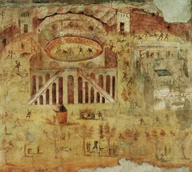 Aufruhr im Amphitheater zwischen den Menschen von Pompeji und Noceria